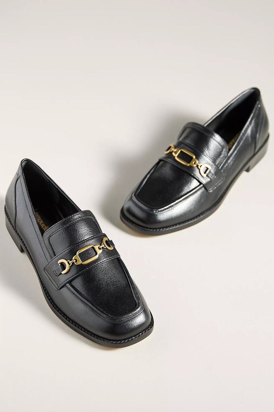 Larroudé Patricia Black Square Toe Horsebit Smooth Leather Loafers 8.5